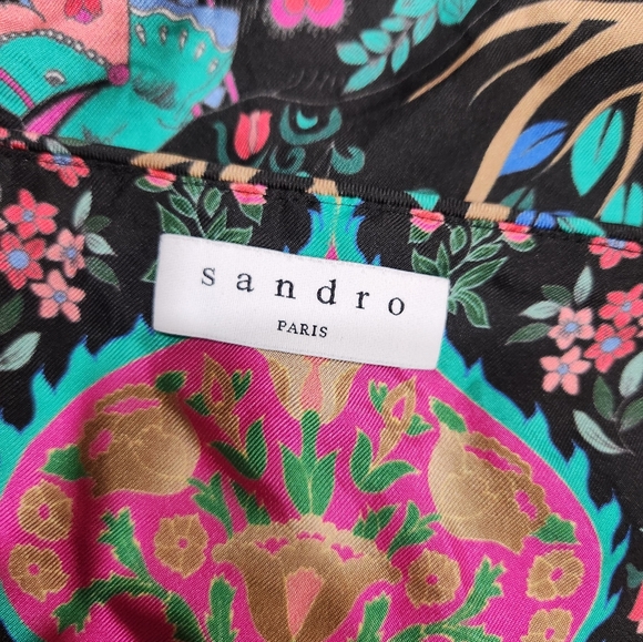 Sandro Ivea Silk Floral Elephant Bird Print Top Blouse - Picture 2 of 10